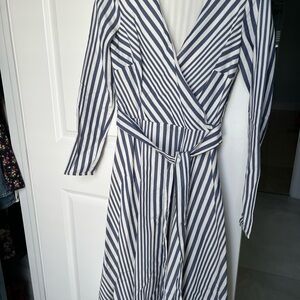 Daniel Cremieux Navy and White Striped Long Sleeve Dress